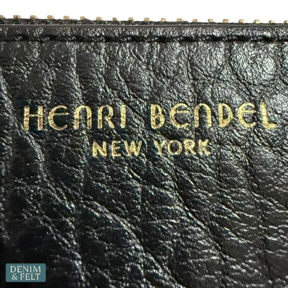 Henri Bendel Black Pebbled Leather Wristlet Clutch Purse Gold Hardware Rare - Picture 3 of 10